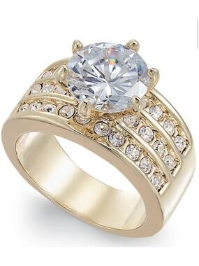 Charter Club Crystal Triple-Row Ring in Fine Gold Plate